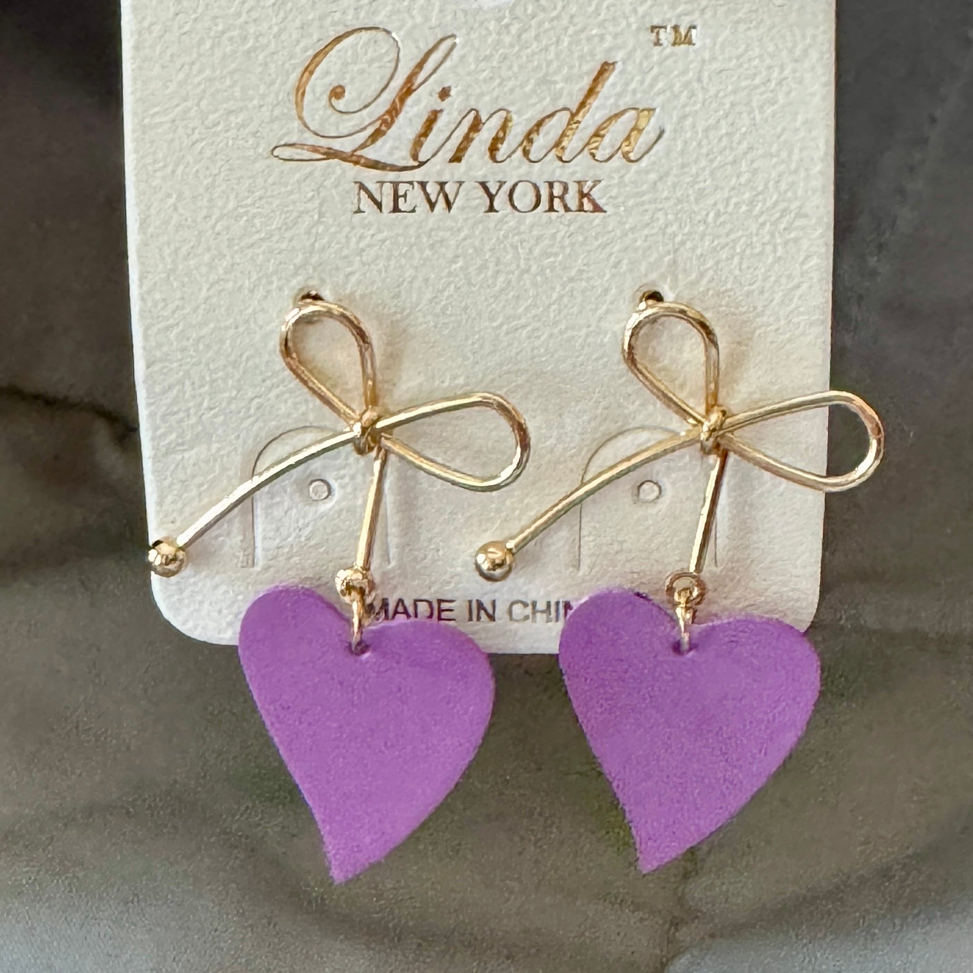 Earrings-Bow Heart Drop – Linda New York #V14