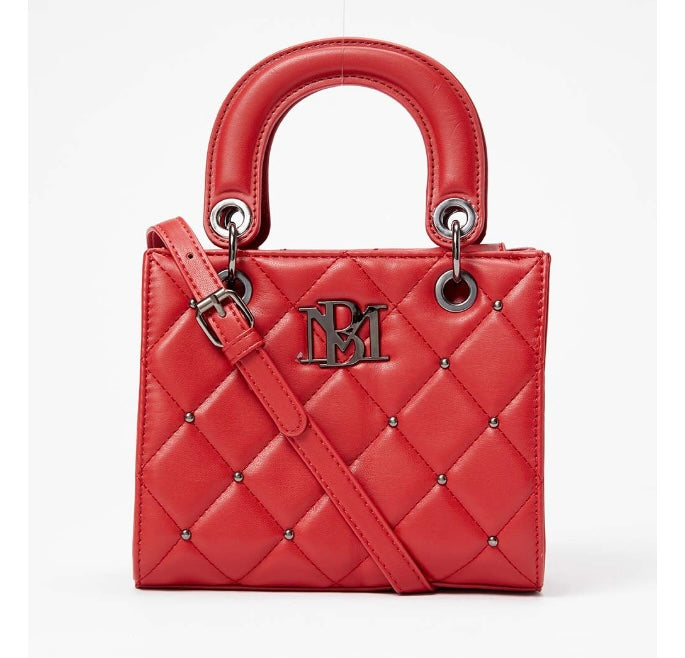Badgley Mischka Red Quilted Mini Tote – Studded Detail