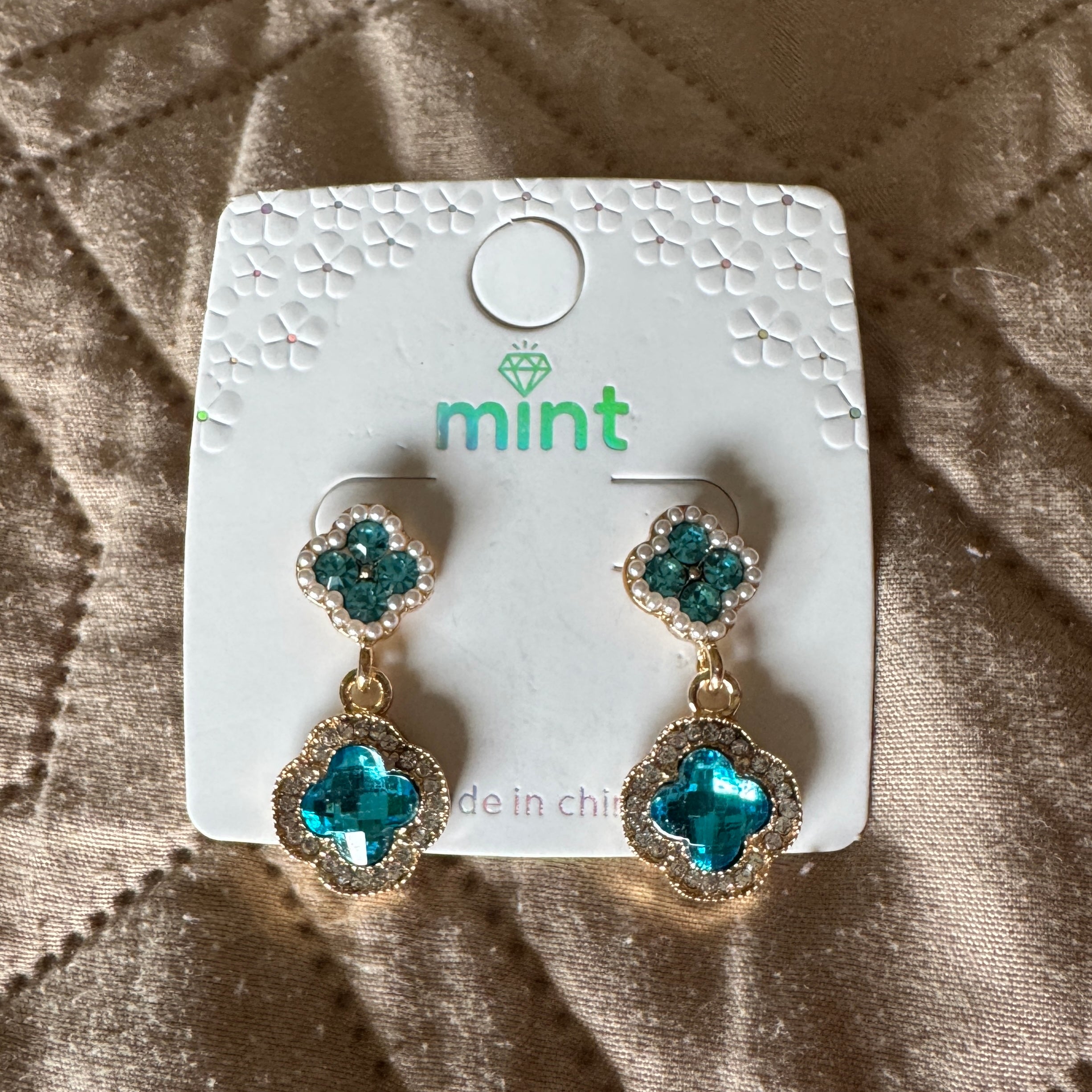 Double Clover Crystal Drop Earrings #2