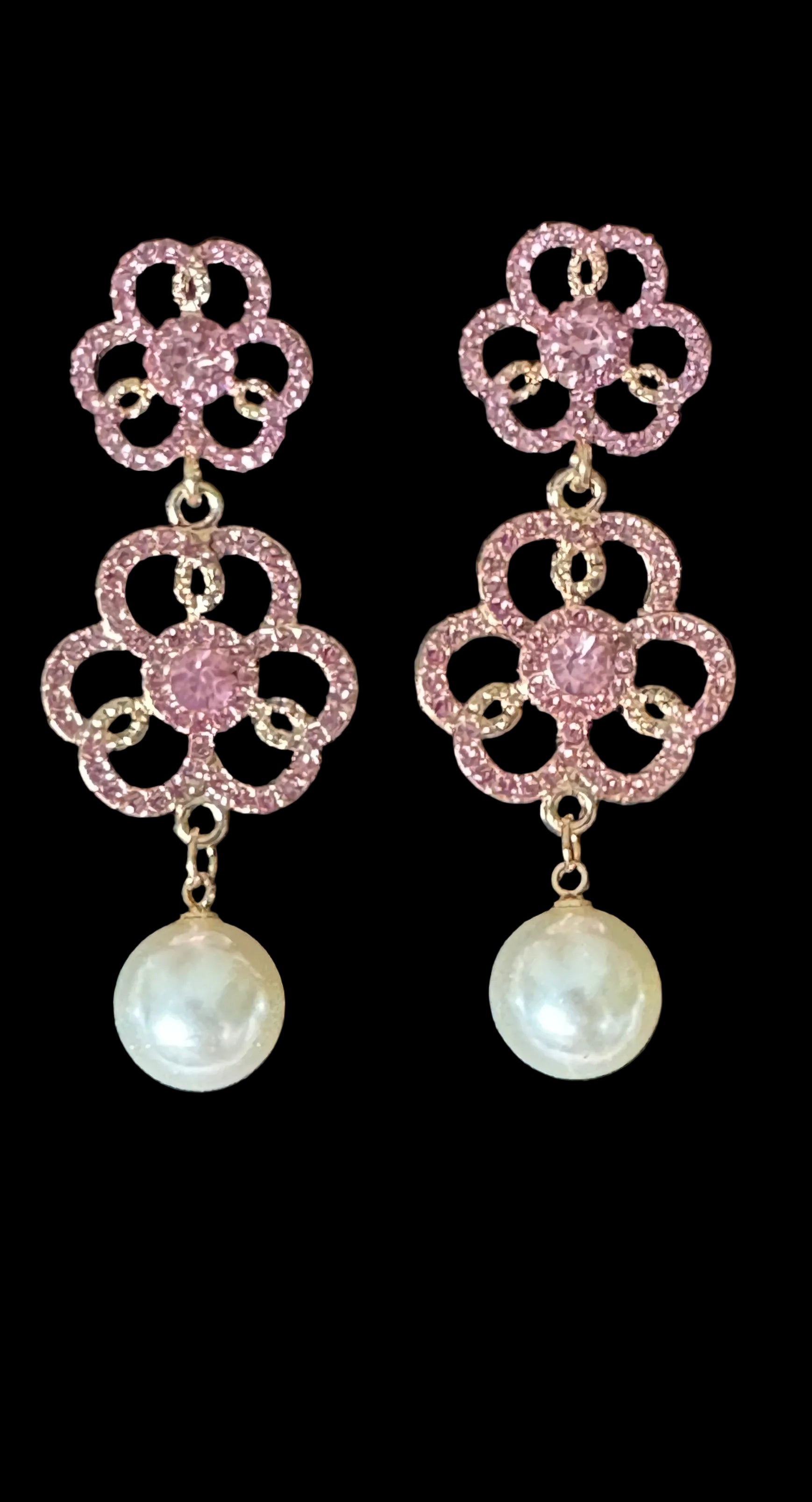 Crystal Clover Pearl Drop Earrings #3