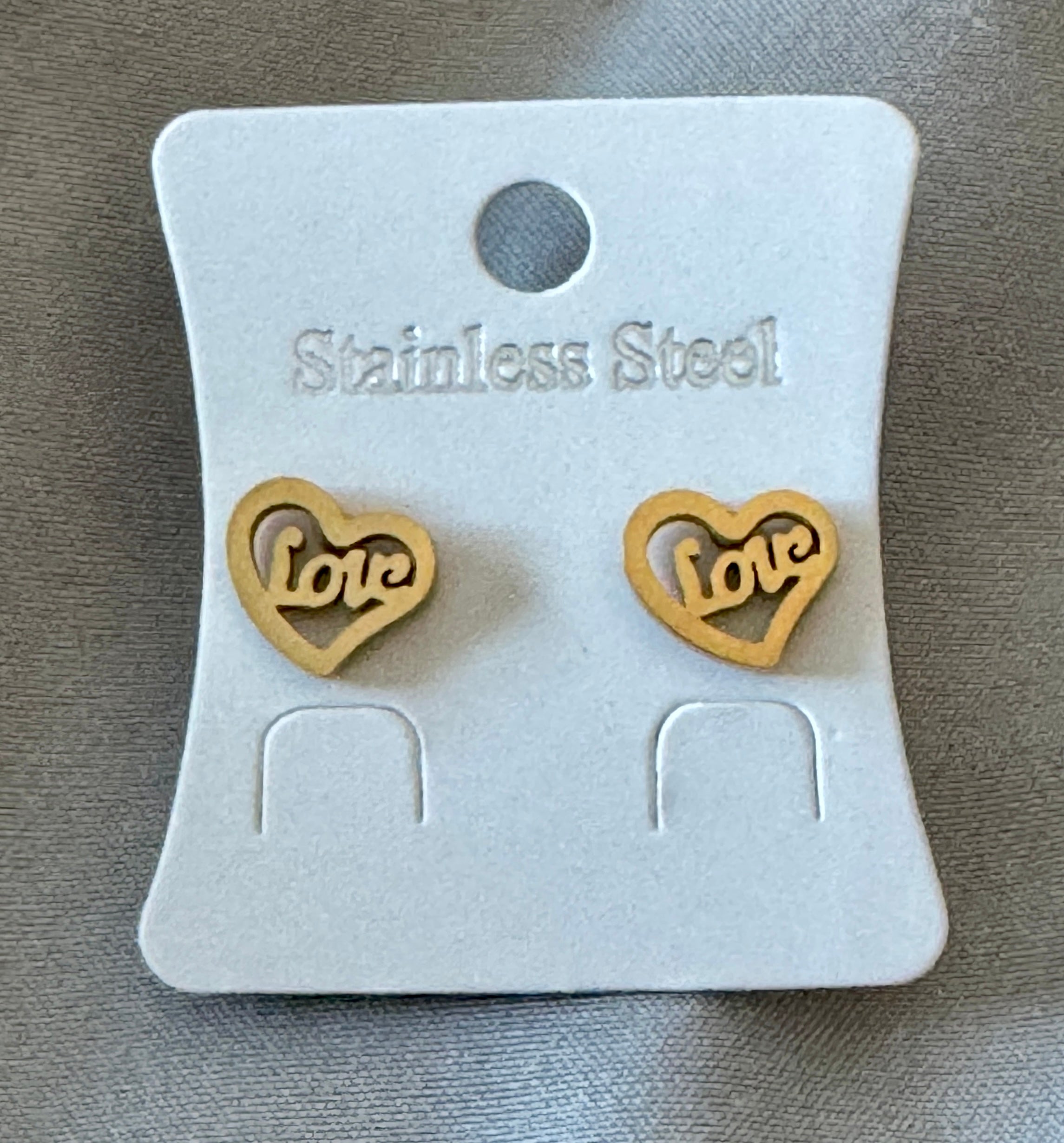 Earrings-Stainless Steel Heart Script Stud — Multiple Styles
