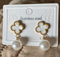 Clover Pearl Drop Earrings – Stainless Steel #1