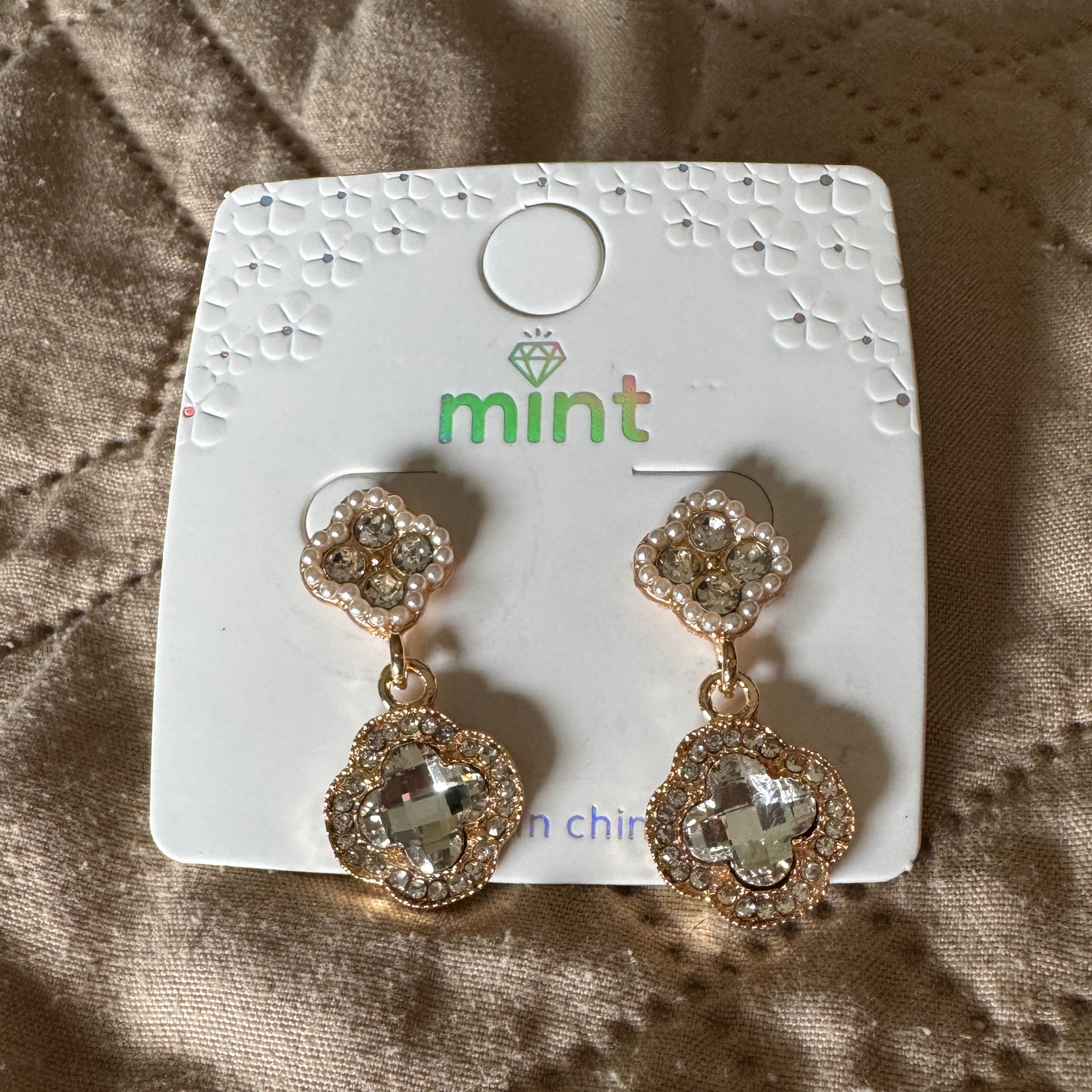 Double Clover Crystal Drop Earrings #2