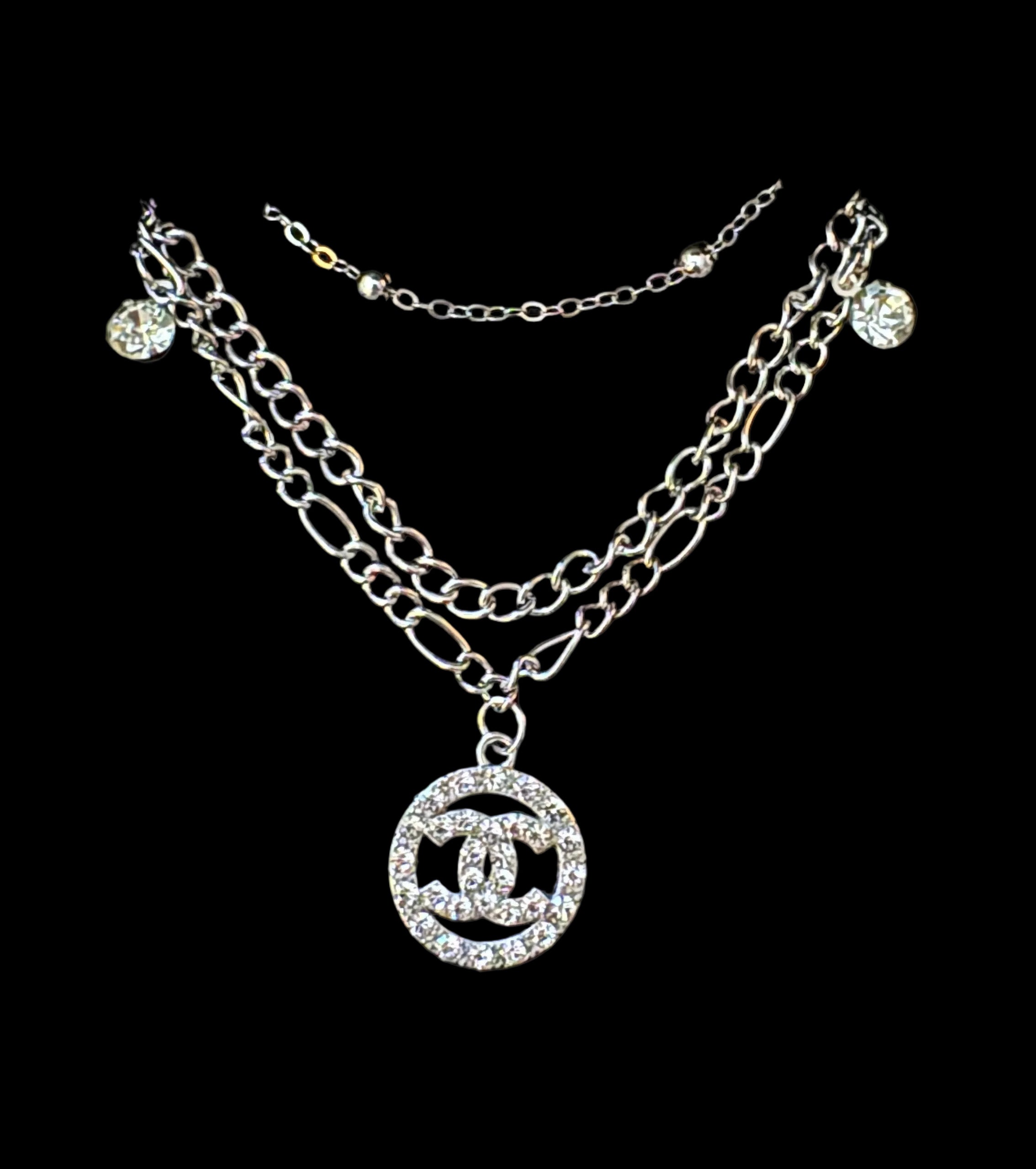 Layered Crystal Circle Pendant Necklace #23