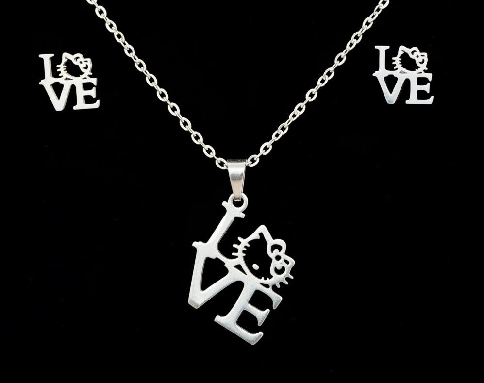 6-Jewelry-LOVE Stainless Steel Necklace & Stud Earring Set