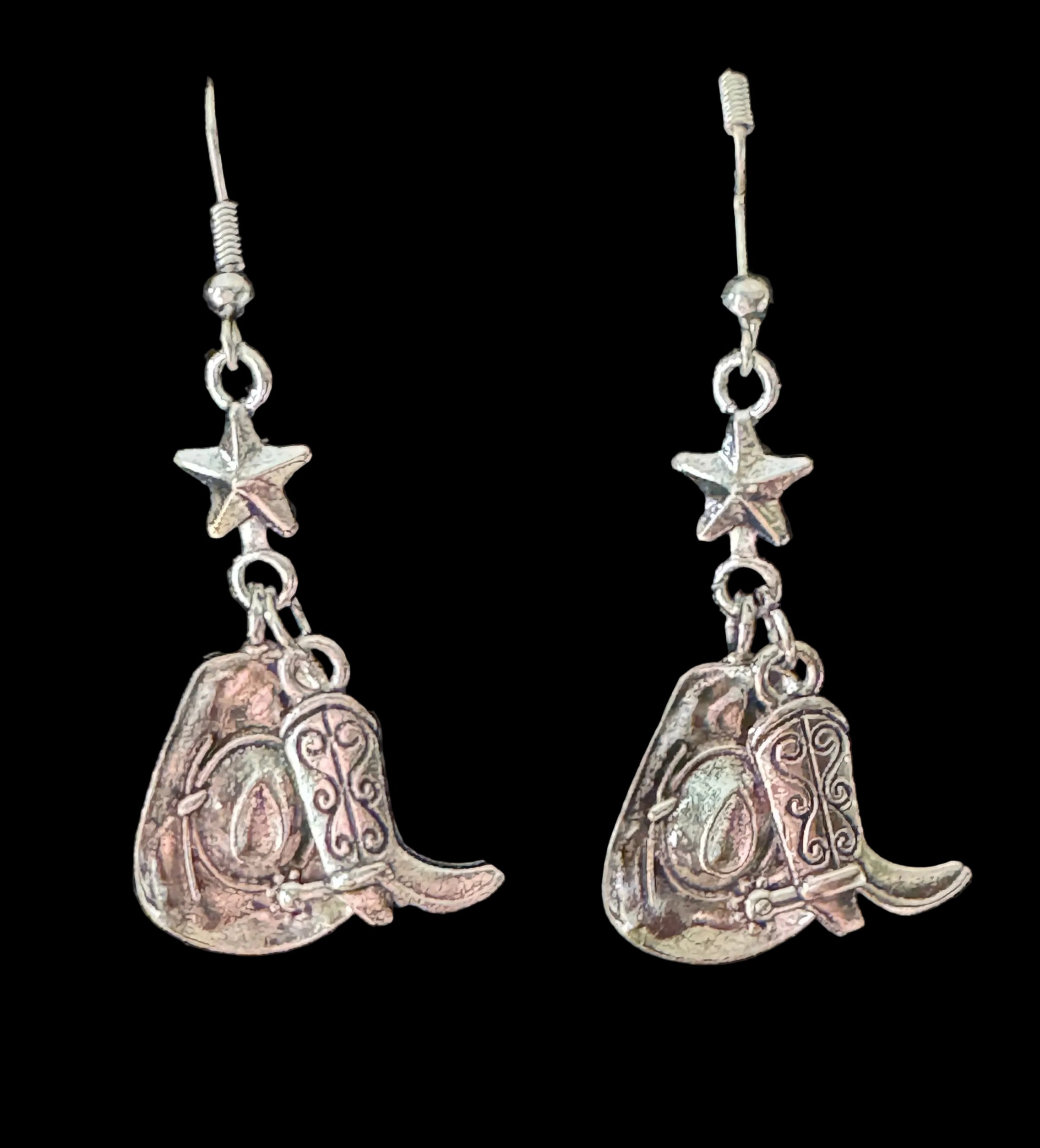 Western cowboy hat + star dangle earrings (antique metal finish) #7