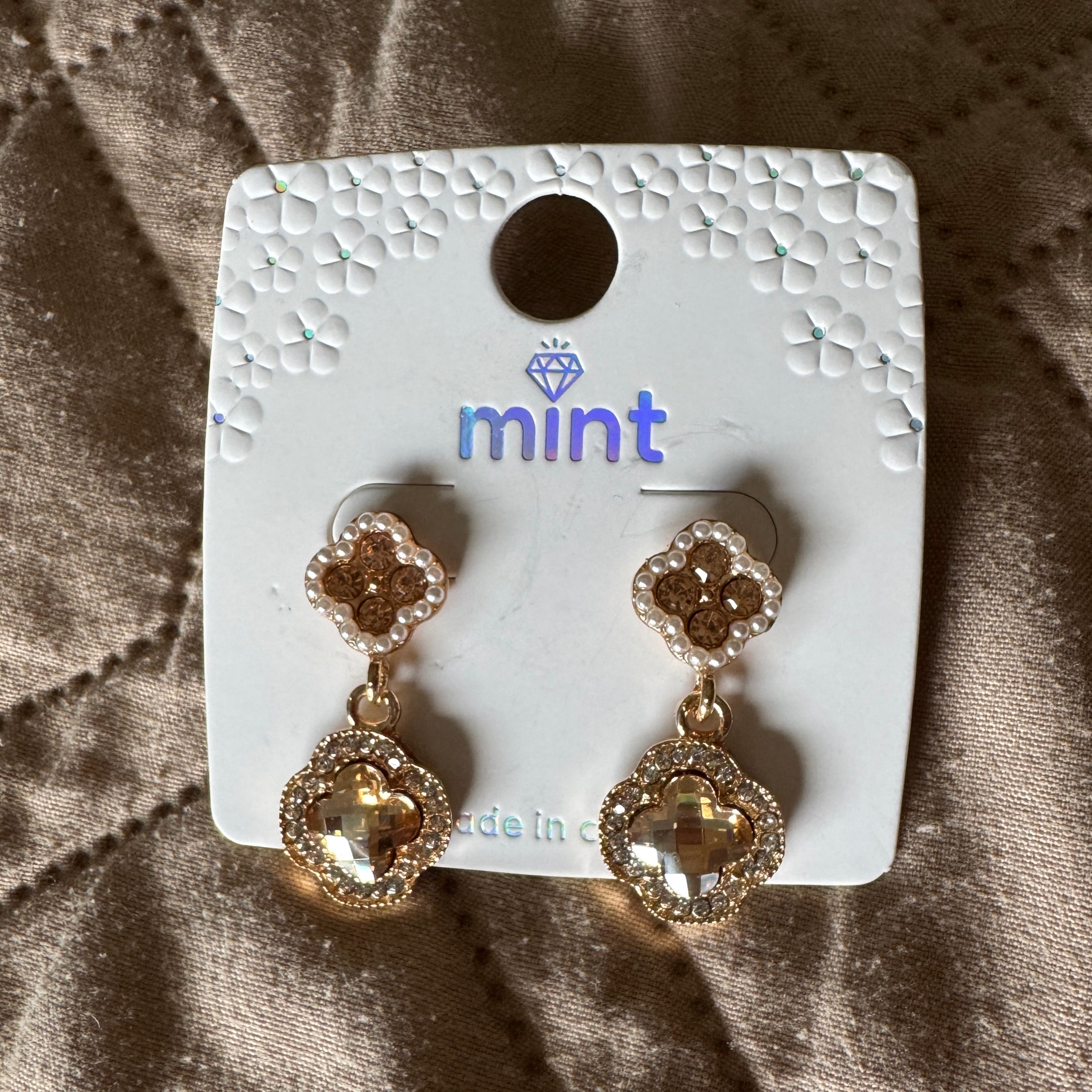 Double Clover Crystal Drop Earrings #2