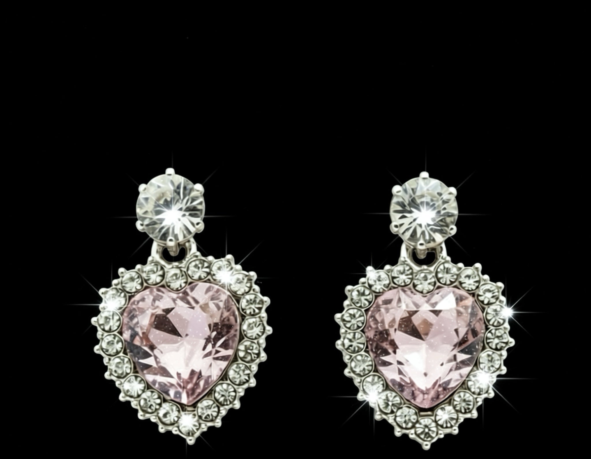 Earrings-Silver-Tone Crystal Heart Statement #V13