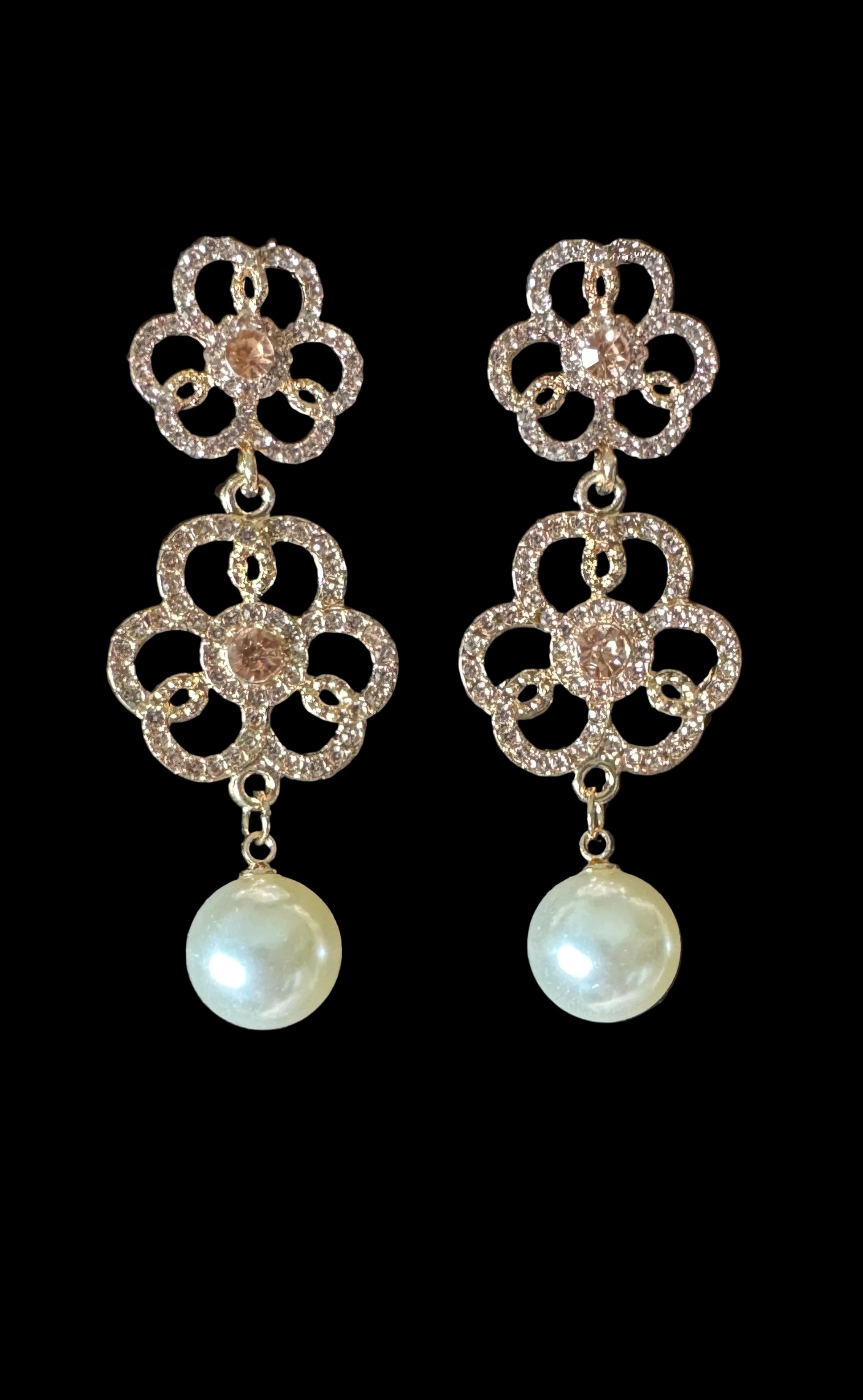 Crystal Clover Pearl Drop Earrings #3