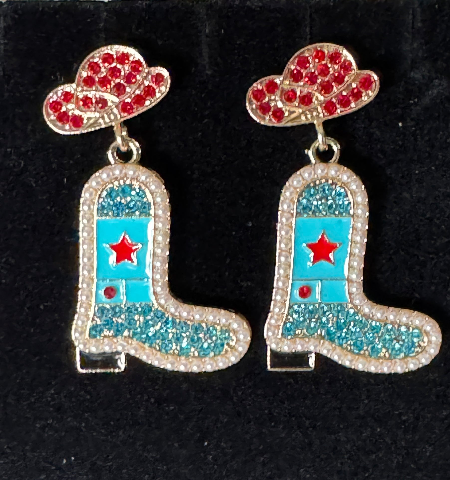 Cowgirl Boot Crystal Drop Earrings #4