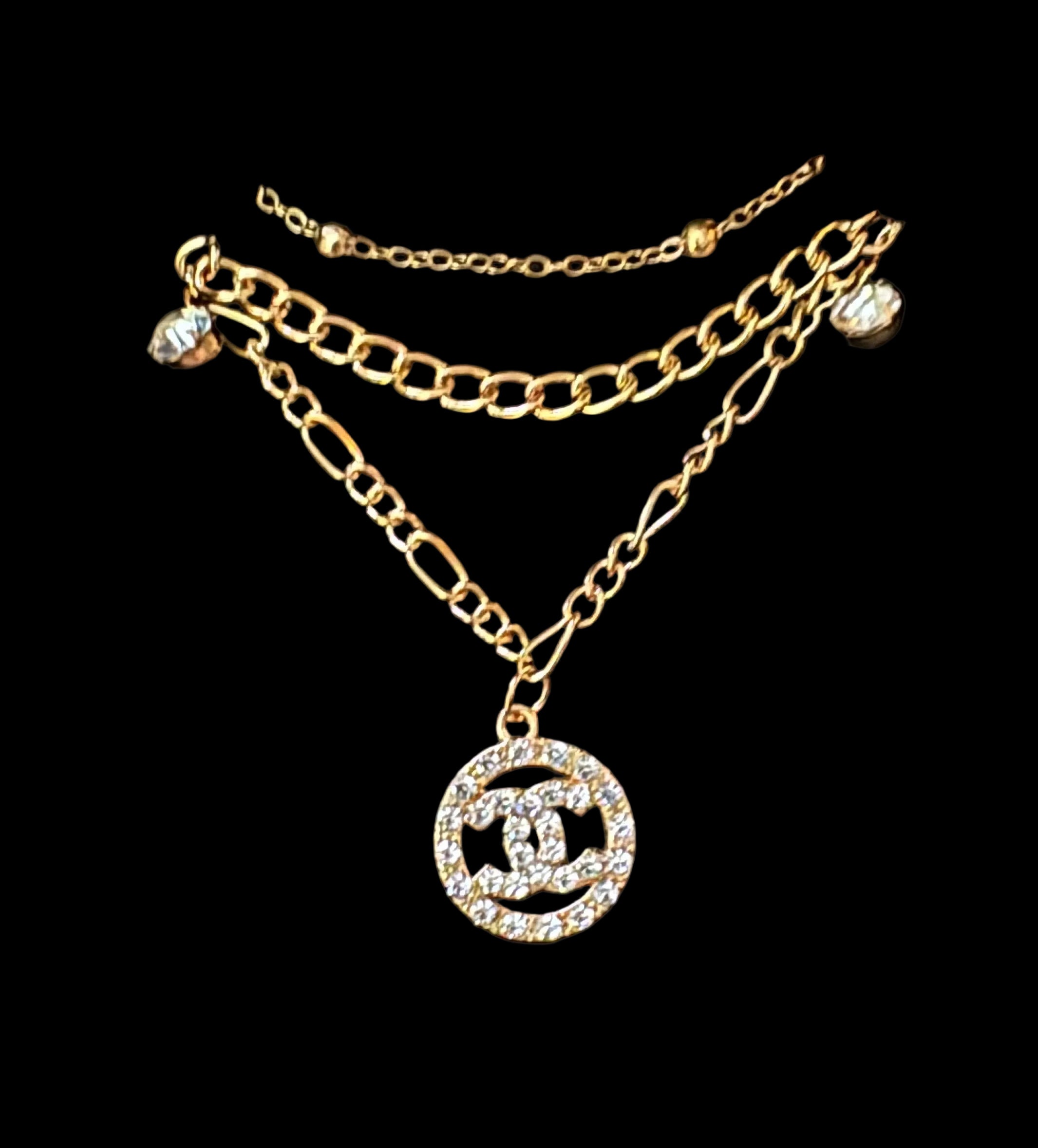 Layered Crystal Circle Pendant Necklace #23