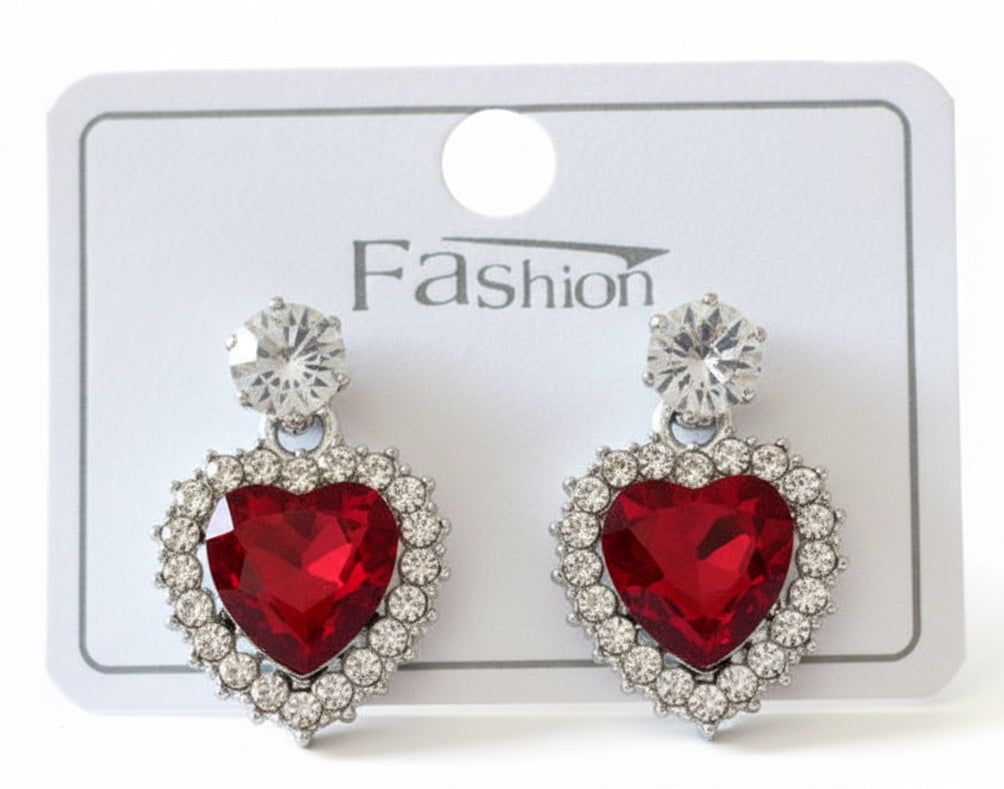 Earrings-Silver-Tone Crystal Heart Statement #V13