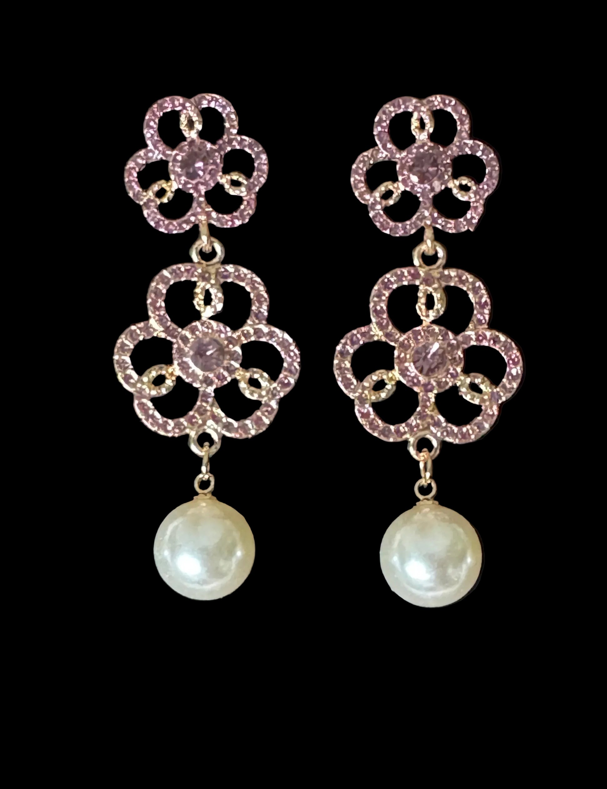 Crystal Clover Pearl Drop Earrings #3