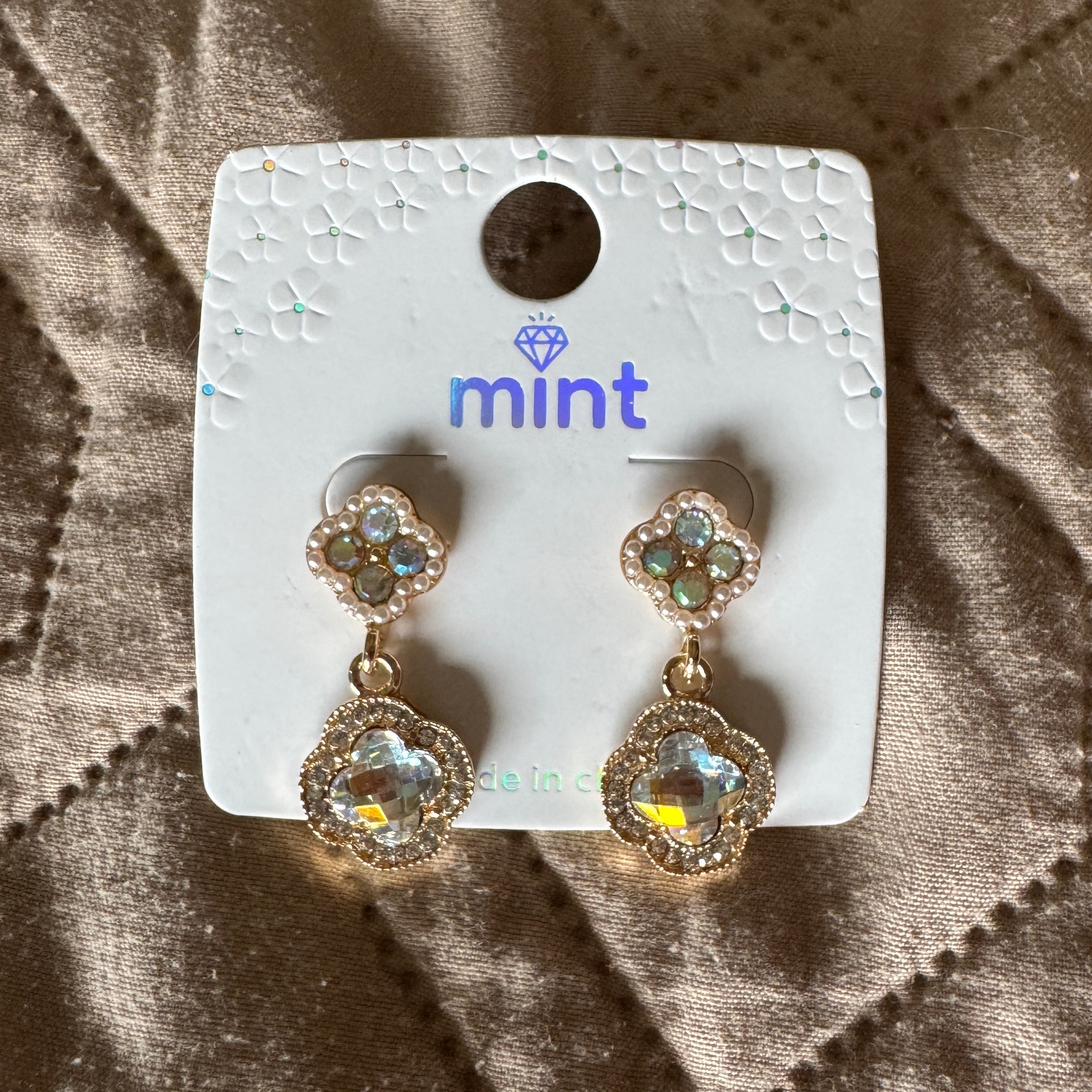Double Clover Crystal Drop Earrings #2