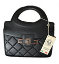 Valentino Orlandi Black Quilted Top-Handle Bag – Gold Crest Emblem-NWT