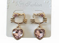 Earrings-HK Outline Heart Gemstone Drop #V7
