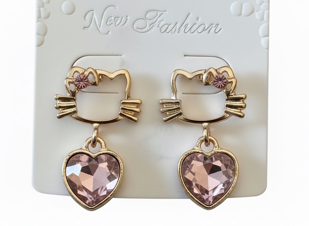 Earrings-HK Outline Heart Gemstone Drop #V7