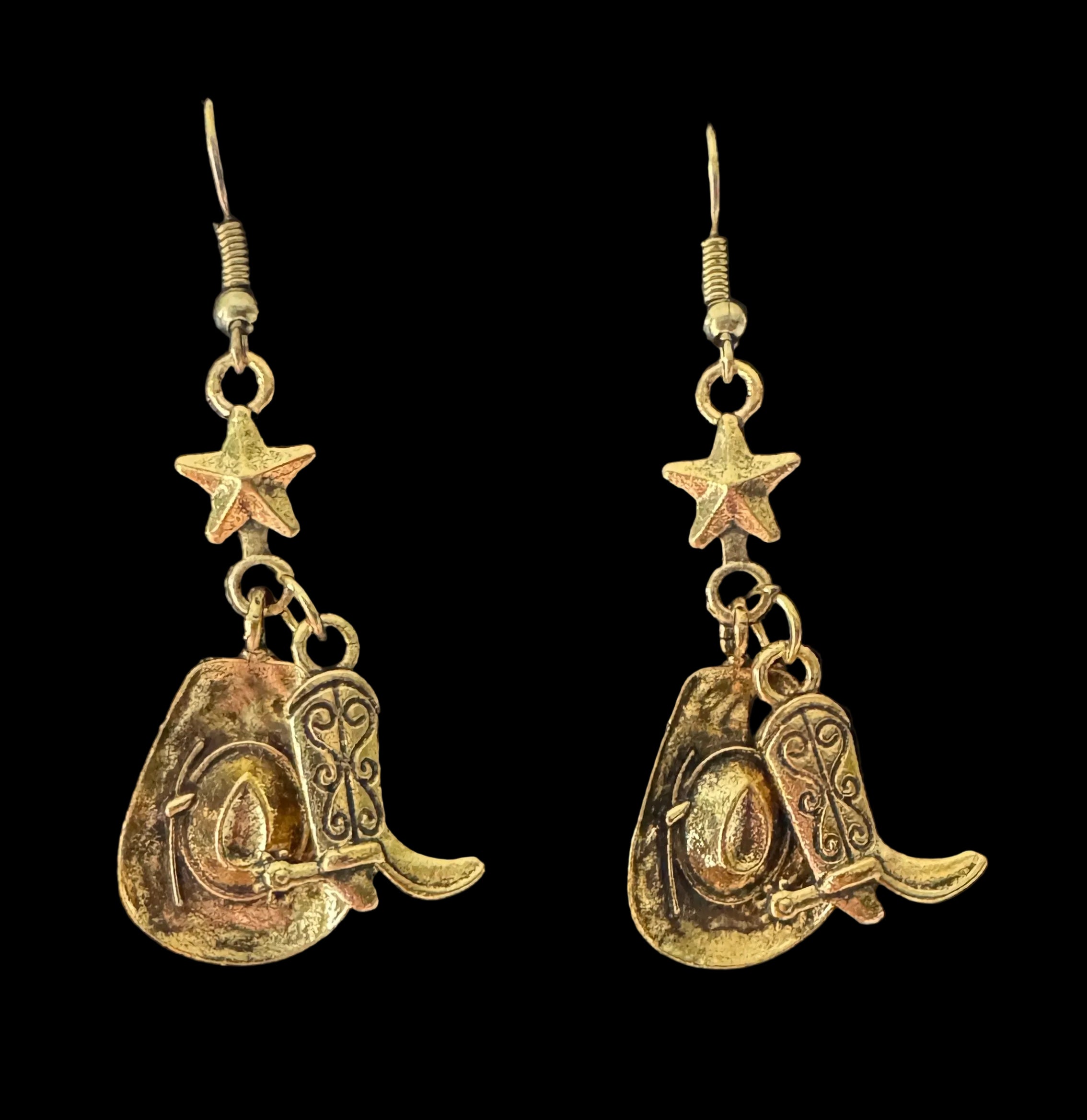 Western cowboy hat + star dangle earrings (antique metal finish) #7
