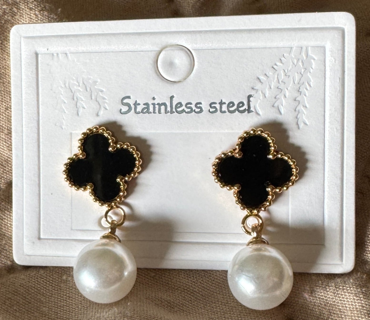 Clover Pearl Drop Earrings – Stainless Steel #1