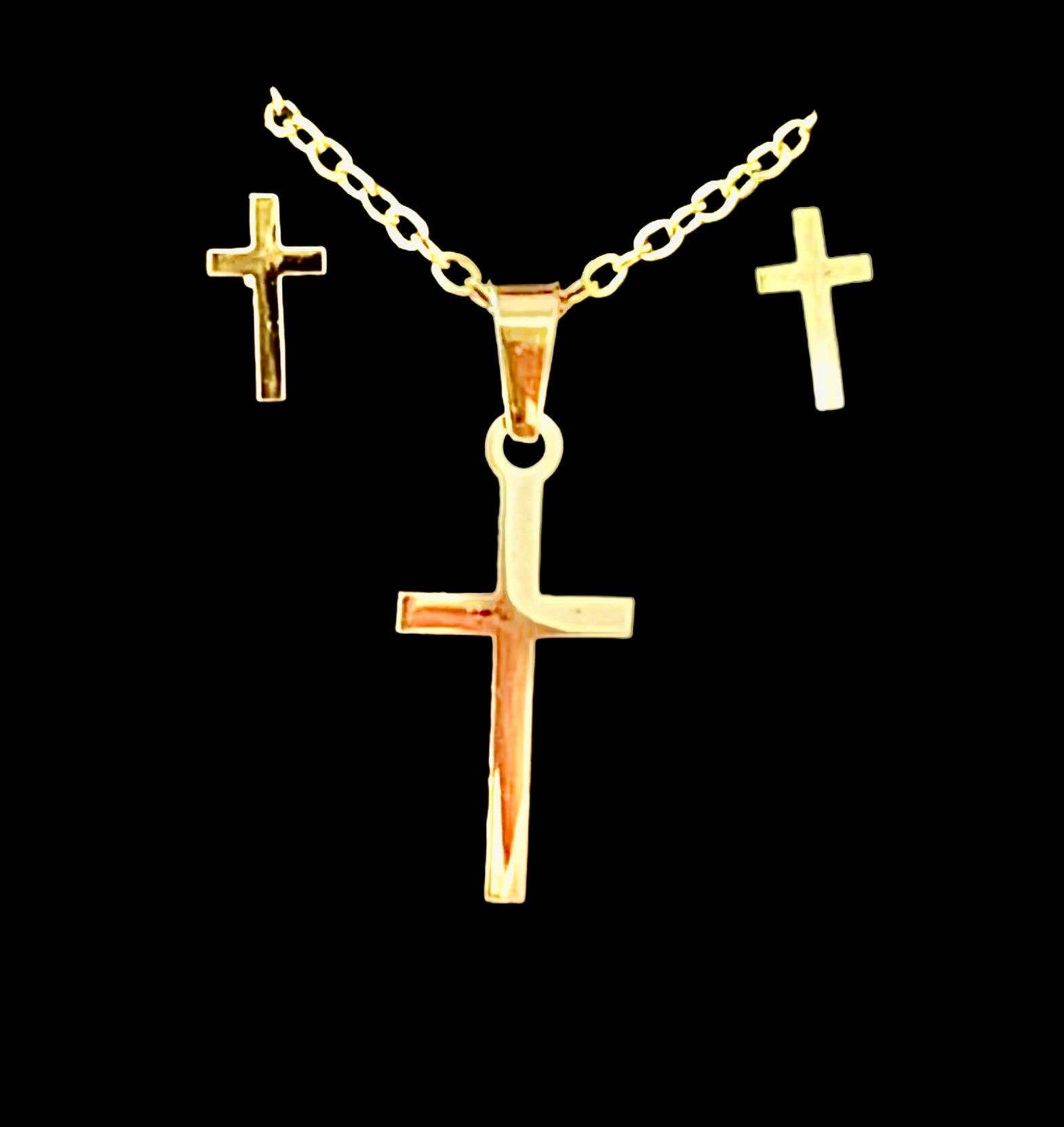 Stainless Steel Cross Necklace & Stud Earrings Set #21
