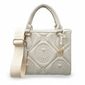 Valentino Orlandi Quilted Vegan Leather Handbag with Logo Strap – Ivory