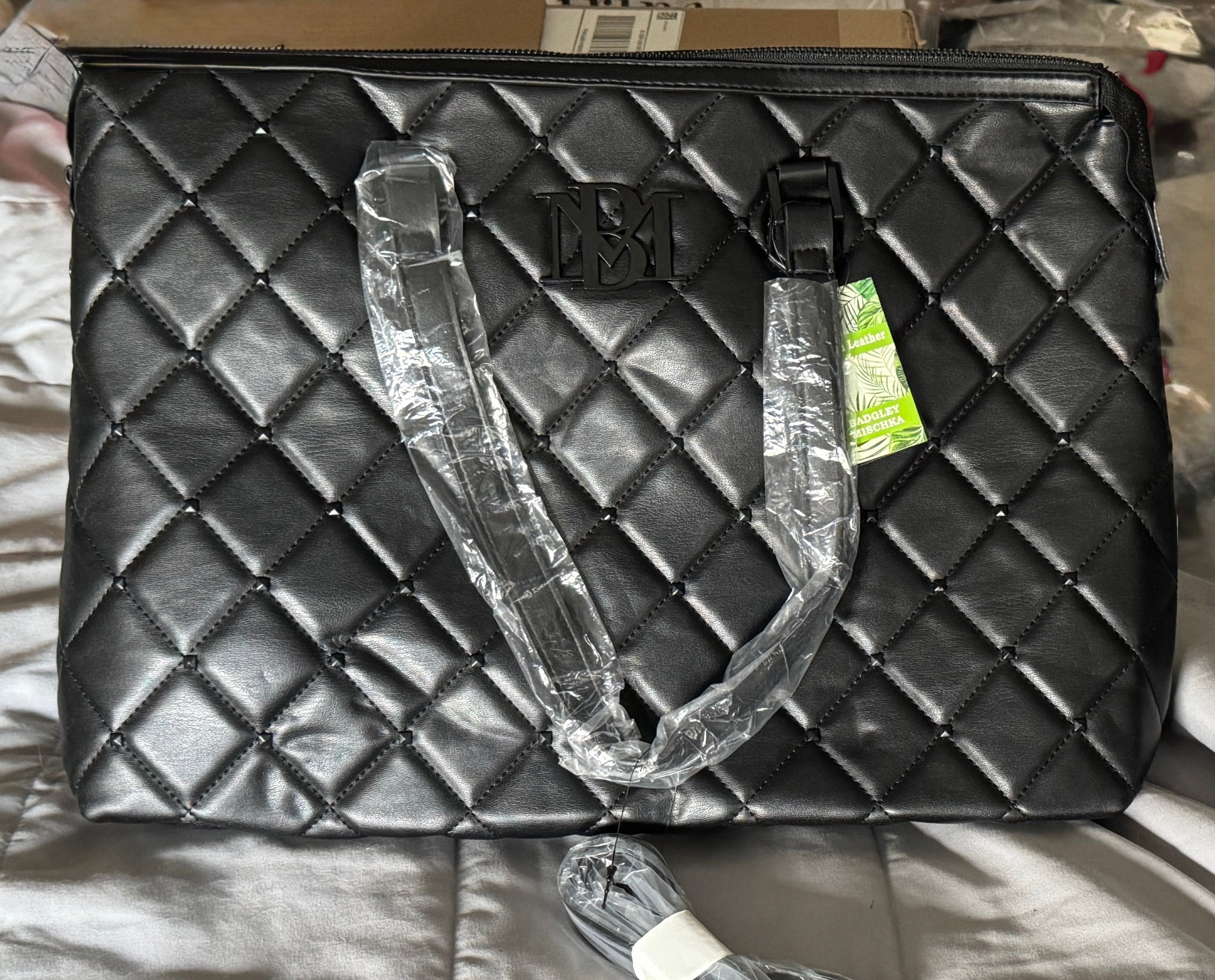 Badgley Mischka Black Quilted Large Tote